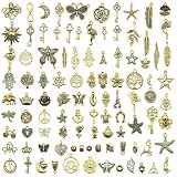 [LIKENNY] チャーム アクセサリーパーツ 100個セット DIYイヤリング/ネックレス/ペンダント飾り ジュエリー パーツ アクセサリー ハンドメイド 手作り 飾り物 贈り物 手芸材料 工芸品(古い金色)