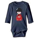 Sasa85 こけし 人形 木偶 玩具 鳴子 イラスト 長袖ボディースーツ ベビー服 トップス 新生児 面白い ライトブルー 6 M