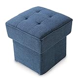 LOWYA （ロウヤ） チェア 収納スツール ふかふか座り心地 大容量収納 折り畳み可能 ツイード調生地 オットマンにも使える サブチェア Sサイズ ネイビー おしゃれ 新生活