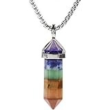 7 Chakra Stone Gemstone Hexagonal Pointed Reiki Chakra Chain Necklace 20" High-Grade Iron Gift Box