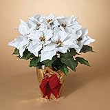 20インチPottedホワイトポインセチアPlant – 人工クリスマスポインセチアPlant inゴールド箔ラップ