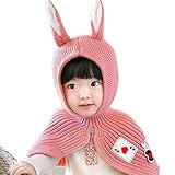 ベビー　ニット帽　ポンチョ　うさぎちゃん　かわいい (ピンク)