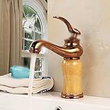 awxjx Washroomシンクミキサータップ銅ヨーロッパレトロスタイルWash Basinゴールドシングルハンドル1つ穴Ceramics翡翠ホットとコールドSit