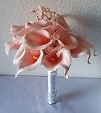 ピンクコーラルリアルタッチカラーリリー柄ブライダルウェディングブーケ&ブートニア 12" Bouquet