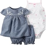 カーターズ ロンパース carter's 2016年春夏新作 女の子用デニムダンガリー花刺繍半袖チュニックお出かけ用豪華上下3点セット (18months... [並行輸入品]