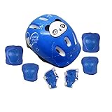 RIHE 軽量 ヘルメット プロテクター セット 子供用 かわいい パンダさん キッズ スケートボード 自転車 安全 防具 ジュニア 練習用 (ブルー)