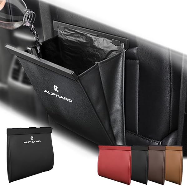 KINKA 車用ゴミ箱 新型 アルファード ALPHARD 40系 / 30系 / 20系対応 マグネット 車用収納ケース 後部座席 フック付き ゴミ入れ 5kg 車 カー用品 収納 車用 ゴミ箱 小物入れ 便利グッズ PUレザー 大容量 マグネット 防水 多機能(ブラック) - 1