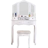 Amazon Bo Rion ボーリオン 北欧三面鏡鏡台 兼デスク 姫系ドレッサー 可愛いドレッサー スツール 椅子付 化粧 メイク台 調整可能三面鏡 レリーフ付き 引き出し付き 小物収納 レトロスタイル おしゃれ 木製 組立品 2点セット ホワイト 鏡台 ドレッサー オンライン通販