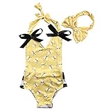 2個セットの赤ちゃんの女の子 可愛い ストライプ 蜂 設計 ホルター バックレス ジャンプスーツ ボディスーツ +ちょう結び ヘッドバンド 服装セット (12-18 月)