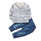 (ベビーゴー)babygo 子供 セットアップ 長袖シャツ＆デニムパンツ ベビー服 長袖 肌着 春秋 グレー 100