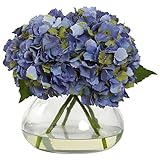Home Indoor Decorative Tabletop Large Blooming Hydrangea with Vase Blue
