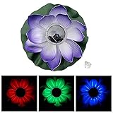 Wholehot LED蓮花　ロータスライト　フローティング　LEDソーラーライト　ソーラーパネル付き　願をかけるライト　点灯　LED7色変化　浮かぶ　プール装飾ライト　4色花びら選択可能 (パープル