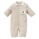 西松屋 OC 襟付きパイルボーダー長袖コンビドレス（オーガニック/ゾウ）【新生児50-60cm】 新生児