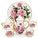 1/6 ミニチュア 陶器 ティーセット 8点セット ドールハウス 小物, ローズ柄 [並行輸入品]