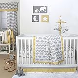 Grey Elephant and Chevron Patchwork 3 Piece Crib Bedding Set with Yellow Trim by The Peanut Shell