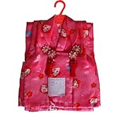 ポリエステル被布きものアンサンブル　女の子（１～２才）一つ身　ピンク（紗綾型・桜うさぎ）日本製