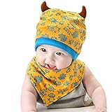 Happy cherry　ベビー　ビブ　赤ちゃん　帽子　セット　キャップ　ハット　柔らか　牛の角付き　可愛い　高品質　春　夏　秋　新生児　三角スタイル　イエロー