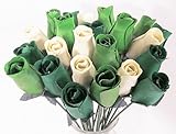 24 Beautiful Handmade Wooden Roses - Green and White Irish Roses [並行輸入品]