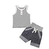 ベビー　子供服　綿　縞模様　袖なし　タンクトップ　ショートパンツ　2点セット　超柔らかい　ファッション　赤ちゃん　出産祝い　普段着 (100)