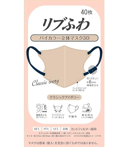 Amazon.co.jp: リブふわバイカラー立体マスク 3D シルクグレージュ 40