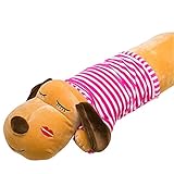 ワンちゃん 犬 ぬいぐるみ 　超ソフト　抱き枕(しっとり＆もちもちのプレミアムな柔らかさととろけるような触り心地がの抱きまくら)　肌黄色　洋服白ピンクスライド　90㎝　目を閉じる