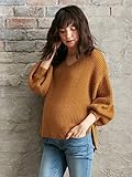Angeliebe エンジェリーベ マタニティ 授乳しやすい 片畦編み Ｖネック ボリューム スリーブ ニット 妊婦服 産前 産後 長袖 フリー キャメル 22244 22244100