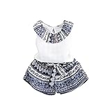 Famuka大人気　民族風格　荷葉襟　ベビー　女の子　コットン　夏服セット　（白　130CM）