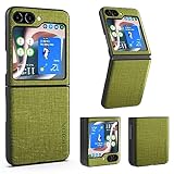Aioria 互換性 ケース for Samsung Galaxy Z Flip 5 Flip5 5G 生地パターンレザー高級に保護純色スマホケース (Green, Z Flip 5)