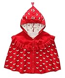 kookoohouse ポンチョコート ニットマント 女の子 冬 アウター 暖かい 子供服 防寒対策 フード付き 蝶結び付き 80cm レッド XS