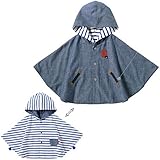 mikihouse Double_B(ミキハウスダブルB)無地×ボーダー柄 リバーシブルポンチョ 〈フリー(70-90cm)〉 フリー(70-90cm),ブルー