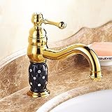 awxjx Washroomシンクミキサータップ銅ヨーロッパアメリカスタイル浴室ホットとコールドクロム洗面台Sitゴールドシングルハンドル1つ穴