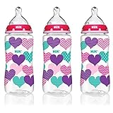NUK 14073 Hearts Baby Bottle with Perfect Fit Nipple, 10 Ounces, 3 Pack