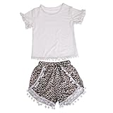 Domybest　子供服　ベビー服　女の子　セットアップ　トップス 半袖ｔシャツ+ショートパンツ+ヘアバンド　3点セット　フリル　赤ちゃん　カジュアル　お出かけ　普段着 春　夏 (110（3-4歳）,