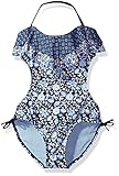 Jessica Simpson Big Girls' One Piece Ditsy Floral Swimsuit Blue 8 [並行輸入品]