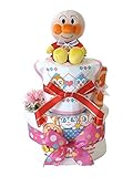 おむつケーキ Lサイズ アンパンマン 長袖あったかボディスーツ付き 2段 女の子用 A (パンパースLサイズ（16枚入り）)