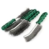 uxcell　スチールワイヤーブラシ　真鍮ワイヤーブラシ　滑り止めハンドル　プラスチック　グリーン　さび落とし　25cmロング　5個