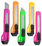 Retractableユーティリティナイフ – 5パック6インチmanual-lockスナップオフブレード、大きなサイズプラスチックボディ – 8点スナップブレード – Heavy Dutyステンレス