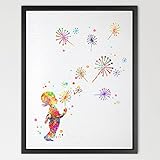 Dignovel Studios 8X10 little girl & dandelion watercolor print kids art home d?cor nursery d?cor wal