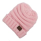 actlati Children 'sリブ編みスキー冬かぎ針編み帽子with CCウールニットビーニー冬アウトドアHemming暖かいキャップバギー帽子 US サイズ: One Size カラー: ピ