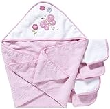 Spasilk 100% Cotton Hooded Terry Bath Towel with 4 Washcloths, Pink Flowers by Spasilk [並行輸入品]