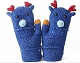 キッズ アニマルミトン 手袋 動物 子供 6歳ｰ12歳 18cm×7cm(ネイビー)