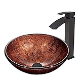 VIGO Mahogany Moon Glass Vessel Bathroom Sink and Duris Vessel Faucet with Pop Up, Matte Black [並行輸入