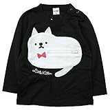 【秋冬物春対応】 CHEEK ROOM(チイクルーム) 製品洗い加工済み42/2天竺ねこ長袖Tシャツ 110cm/BK NO.B-470271