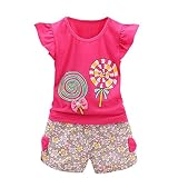 Toraway 幼児、子供、乳児、女の子用 アウトフィット Tシャツ トップス+ショートパンツ 衣料セット ツーピース/セット US サイズ: 3T/4T カラー: ピンク