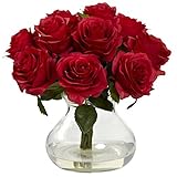 Nearly Natural 1367-RD Rose Arrangement with Vase, Red by Nearly Natural
