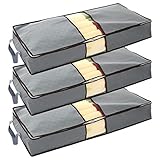 ｗinkong ふとんケース 布団収納袋 3枚組 不織布製 100*42*15cm 窓付 グレー 湿気防止 防虫 防カビ 毛布 衣類収納ケース