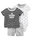 カーターズ Carter's 正規品 2017年新作 セット 半袖Ｔシャツ+半袖ボディスーツ+半ズボン3点セット☆モノトーンTREASURE☆9M(70-75cm)