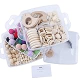 Mamimami Home 噛がため 看護 DIY 3層豪華セット 10-25mm 木製 チュアブル ビーズ かわいい動物リング 66個26色20mm かぎ針編みビーズ 欧米流行 ママ用 授乳ネックレ