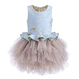 Pettigirl 子供ドレス ゴールド花柄 ノースリーブ ガールズワンピース パーティー コンクール 水色 120cm [並行輸入品]