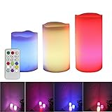 キャンドルライト LED 蝋燭ライト 3個セット 本物の蝋使用 電池式 9色調整可能 無火炎 無煙 タイマー機能 安全便利 間接照明 クリスマス、 結婚式、 誕生日 装飾用
